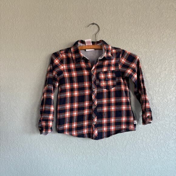 Tommy Bahama Boys 5T Flannel Collared Button Up Shirt Blue Orange Plaid - Picture 1 of 7